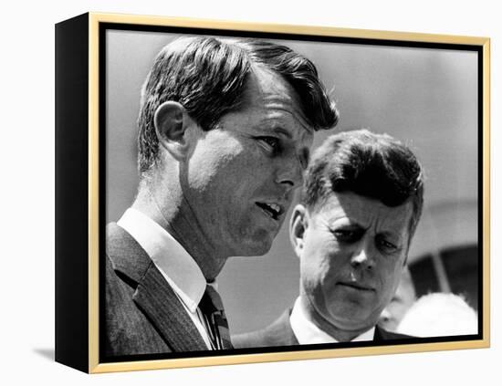 Pres John Kennedy and Attorney General Robert Kennedy at Ceremonies Honoring African Americans-null-Framed Stretched Canvas