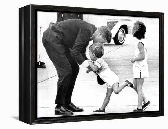 Pres John Kennedy and Children, John Jr and Caroline at Squaw Island, Massachusetts, Aug 23, 1963-null-Framed Stretched Canvas