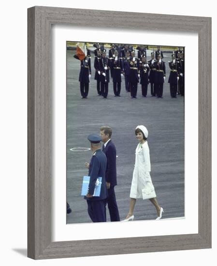 Pres. John Kennedy and Wife Jacqueline During a State Visit to Mexico-John Dominis-Framed Photographic Print