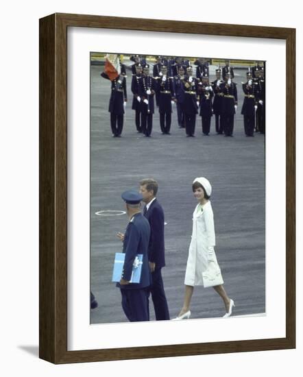 Pres. John Kennedy and Wife Jacqueline During a State Visit to Mexico-John Dominis-Framed Photographic Print