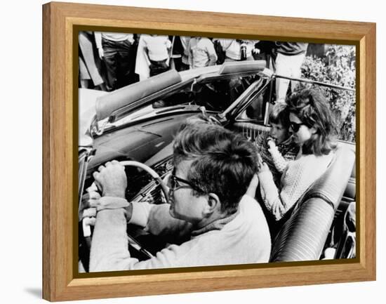 Pres Kennedy Drives an Open Car in Newport, Rhode Island-null-Framed Stretched Canvas