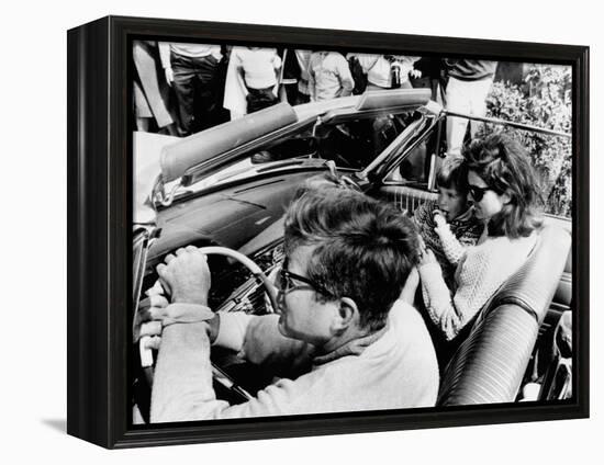 Pres Kennedy Drives an Open Car in Newport, Rhode Island-null-Framed Stretched Canvas