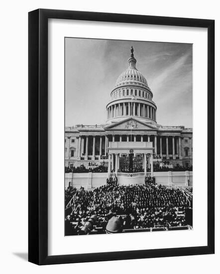 Pres. Lyndon B. Johnson Taking Oath of Office During Inauguration Ceremonies-John Dominis-Framed Photographic Print