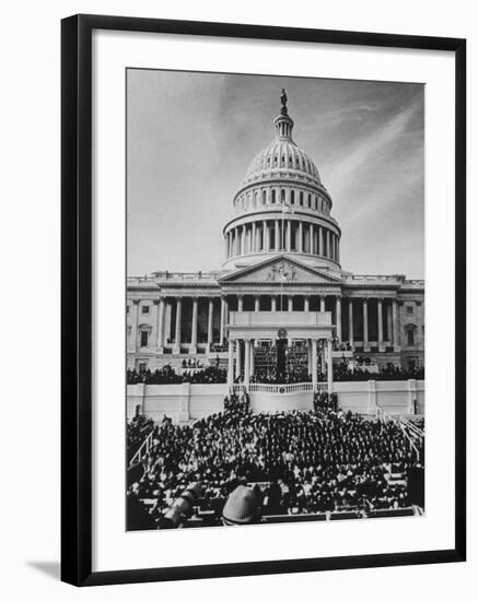 Pres. Lyndon B. Johnson Taking Oath of Office During Inauguration Ceremonies-John Dominis-Framed Photographic Print