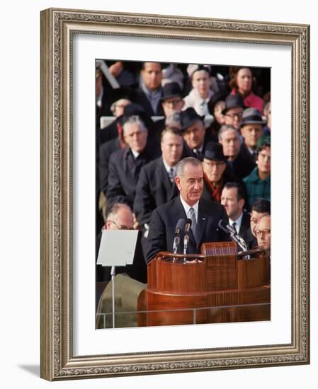 Pres. Lyndon Johnson Speaking at His Inauguration-null-Framed Photographic Print