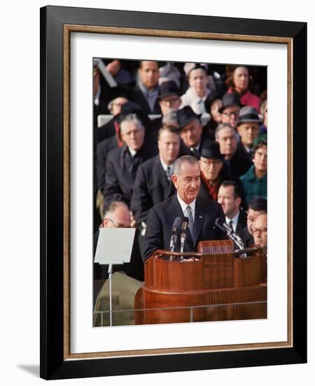 Pres. Lyndon Johnson Speaking at His Inauguration-null-Framed Photographic Print