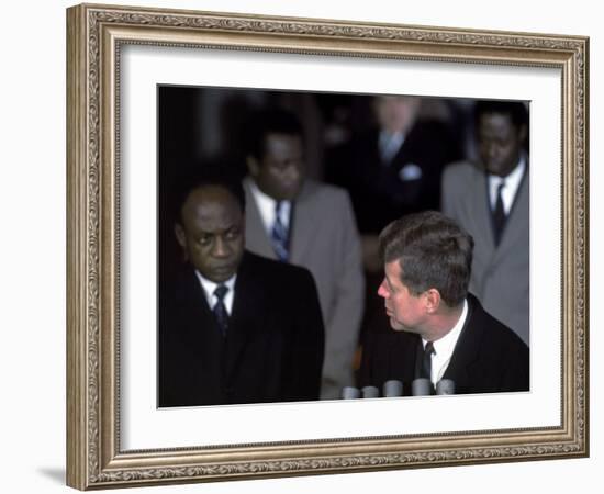 Pres. of Ghana Kwame Nkrumah Meeting W. Us Pres. John F. Kennedy to Discuss the Situation in Africa-null-Framed Photographic Print