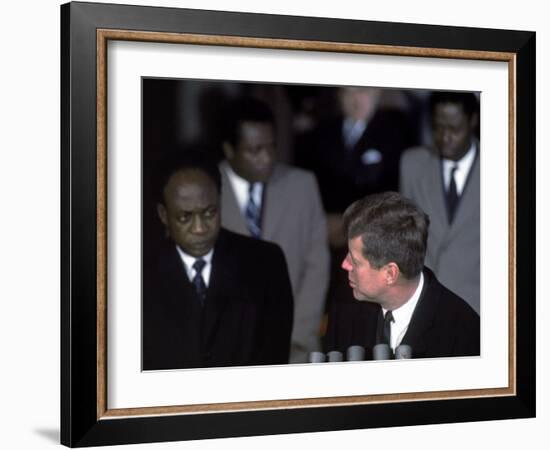 Pres. of Ghana Kwame Nkrumah Meeting W. Us Pres. John F. Kennedy to Discuss the Situation in Africa-null-Framed Photographic Print