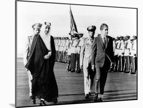 Pres Richard Nixon and King Faisel Review During Arrival Ceremonies, Saudi Arabia, Jun 15, 1974-null-Mounted Photo