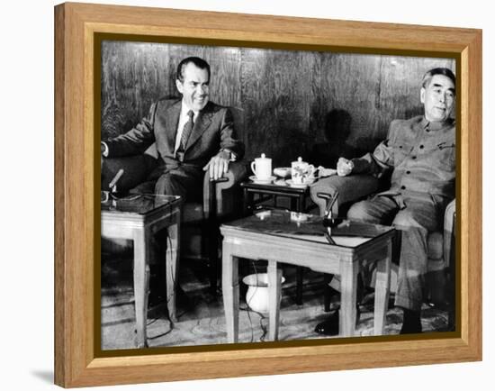 Pres Richard Nixon and Premier Chou En-Lai before First Plenary Session, Beijing, Feb 21, 1972-null-Framed Stretched Canvas