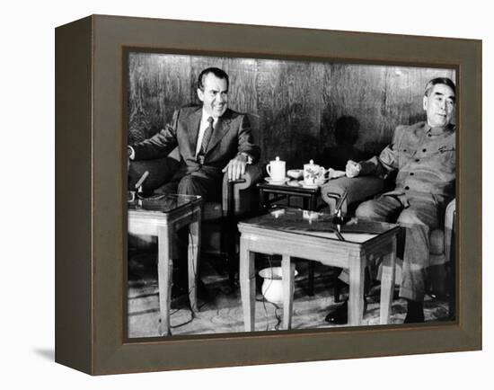 Pres Richard Nixon and Premier Chou En-Lai before First Plenary Session, Beijing, Feb 21, 1972-null-Framed Stretched Canvas