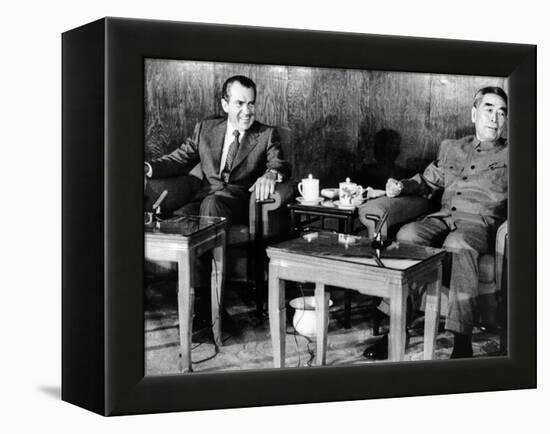 Pres Richard Nixon and Premier Chou En-Lai before First Plenary Session, Beijing, Feb 21, 1972-null-Framed Stretched Canvas