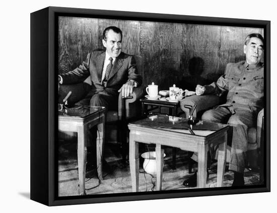 Pres Richard Nixon and Premier Chou En-Lai before First Plenary Session, Beijing, Feb 21, 1972-null-Framed Stretched Canvas