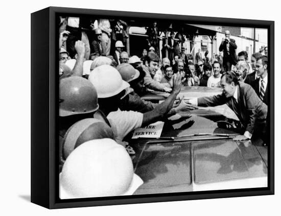 Pres Richard Nixon Shake Hands with Construction Workers from IBM Building, Chicago, Sept 17, 1970-null-Framed Stretched Canvas