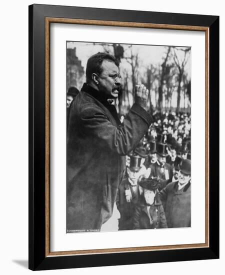 Pres. Theodore Roosevelt Speaking to Crowd During Campaign-null-Framed Photographic Print