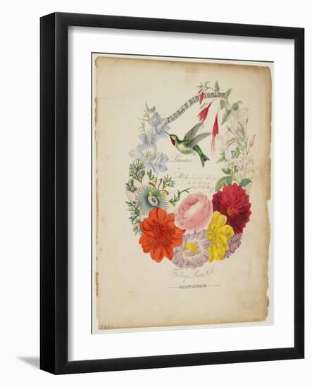 Presentation Page, Flower Garland and Humming Bird, from Flora's Dictionary, 1838-E. W. Wirt-Framed Giclee Print