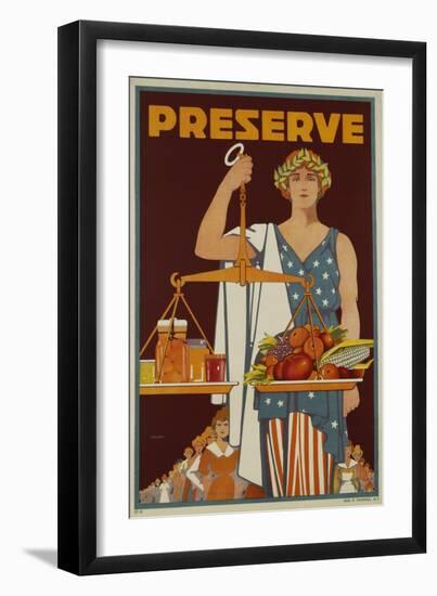 Preserve War Effort Poster with Figure of Justice-null-Framed Premium Giclee Print