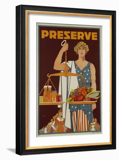 Preserve War Effort Poster with Figure of Justice-null-Framed Premium Giclee Print