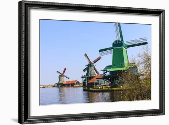 Preserved Historic Windmills and Houses in Zaanse Schans-Amanda Hall-Framed Photographic Print