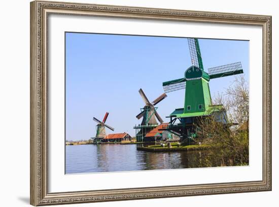 Preserved Historic Windmills and Houses in Zaanse Schans-Amanda Hall-Framed Photographic Print