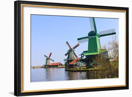 Preserved Historic Windmills and Houses in Zaanse Schans-Amanda Hall-Framed Photographic Print