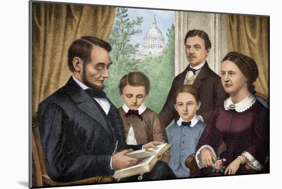 President Abraham Lincoln and His Family Reading a Book in the White House-null-Mounted Giclee Print