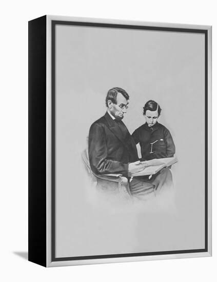 President Abraham Lincoln and His Son Tad Lincoln Looking at a Book-Stocktrek Images-Framed Premier Image Canvas