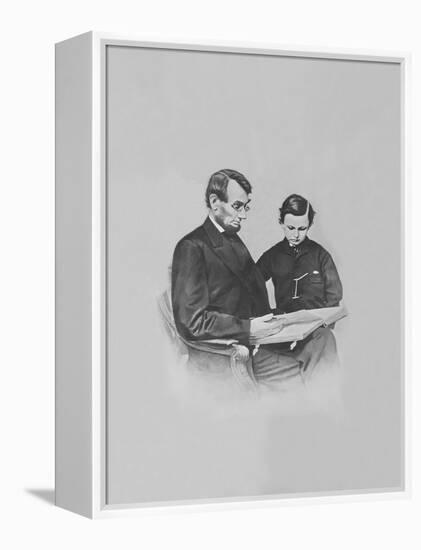 President Abraham Lincoln and His Son Tad Lincoln Looking at a Book-Stocktrek Images-Framed Premier Image Canvas