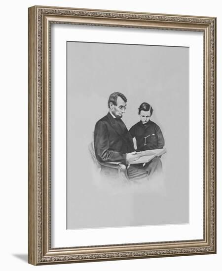 President Abraham Lincoln and His Son Tad Lincoln Looking at a Book-Stocktrek Images-Framed Photographic Print