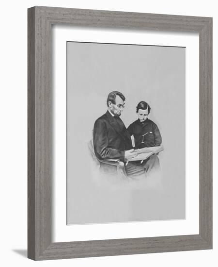 President Abraham Lincoln and His Son Tad Lincoln Looking at a Book-Stocktrek Images-Framed Photographic Print