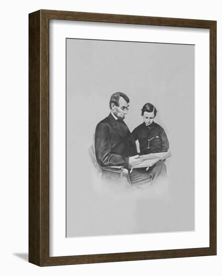 President Abraham Lincoln and His Son Tad Lincoln Looking at a Book-Stocktrek Images-Framed Photographic Print