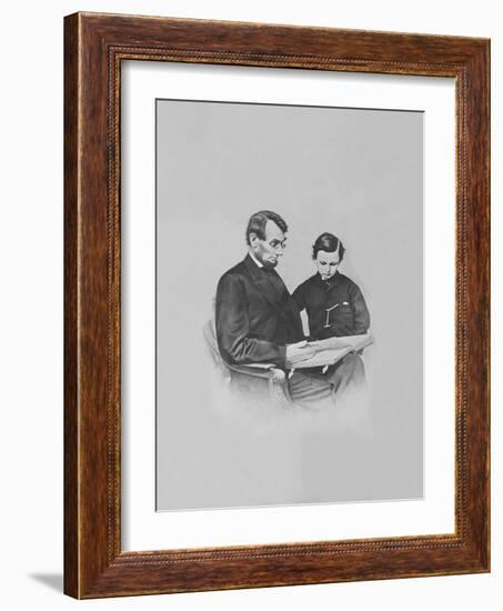 President Abraham Lincoln and His Son Tad Lincoln Looking at a Book-Stocktrek Images-Framed Photographic Print