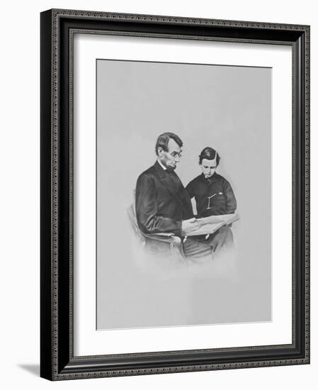 President Abraham Lincoln and His Son Tad Lincoln Looking at a Book-Stocktrek Images-Framed Photographic Print