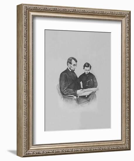 President Abraham Lincoln and His Son Tad Lincoln Looking at a Book-Stocktrek Images-Framed Photographic Print