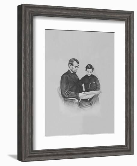 President Abraham Lincoln and His Son Tad Lincoln Looking at a Book-Stocktrek Images-Framed Photographic Print