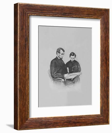 President Abraham Lincoln and His Son Tad Lincoln Looking at a Book-Stocktrek Images-Framed Photographic Print