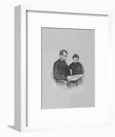 President Abraham Lincoln and His Son Tad Lincoln Looking at a Book-Stocktrek Images-Framed Photographic Print