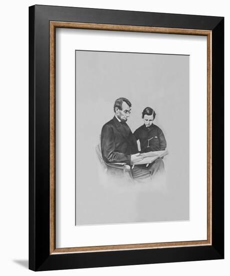 President Abraham Lincoln and His Son Tad Lincoln Looking at a Book-Stocktrek Images-Framed Photographic Print