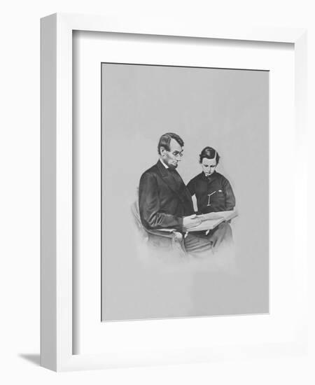 President Abraham Lincoln and His Son Tad Lincoln Looking at a Book-Stocktrek Images-Framed Photographic Print