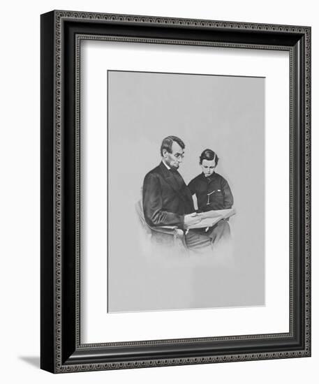 President Abraham Lincoln and His Son Tad Lincoln Looking at a Book-Stocktrek Images-Framed Photographic Print