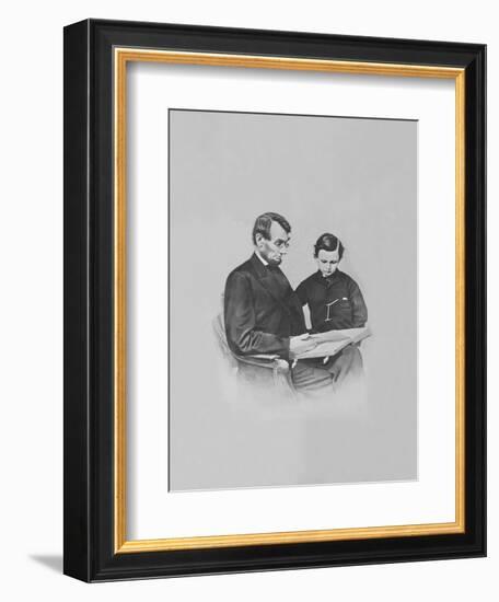 President Abraham Lincoln and His Son Tad Lincoln Looking at a Book-Stocktrek Images-Framed Photographic Print