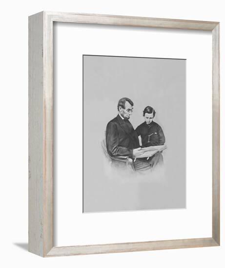 President Abraham Lincoln and His Son Tad Lincoln Looking at a Book-Stocktrek Images-Framed Photographic Print