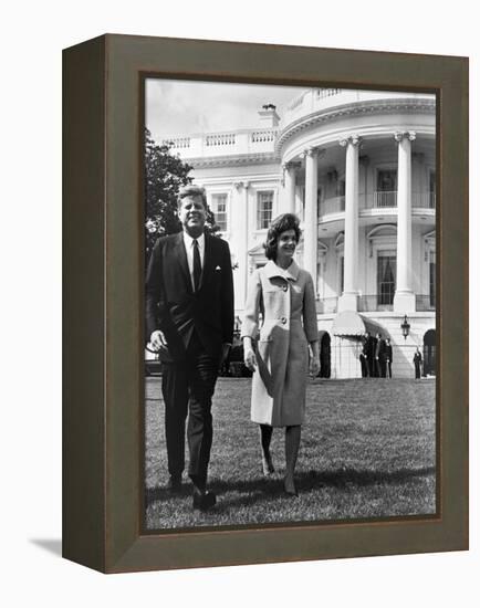 President and Mrs. John F. Kennedy Walking on the South Lawn of the White House on April 16, 1962-null-Framed Stretched Canvas