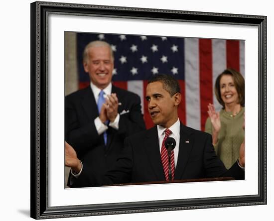 President Barack Obama Acknowledges Applause before His Address to a Joint Session of Congress-null-Framed Photographic Print