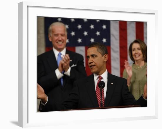 President Barack Obama Acknowledges Applause before His Address to a Joint Session of Congress-null-Framed Photographic Print