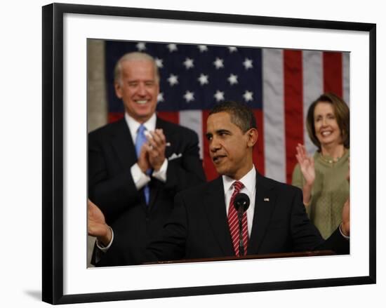 President Barack Obama Acknowledges Applause before His Address to a Joint Session of Congress-null-Framed Photographic Print