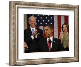 President Barack Obama Acknowledges Applause before His Address to a Joint Session of Congress-null-Framed Photographic Print