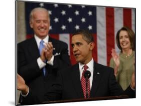 President Barack Obama Acknowledges Applause before His Address to a Joint Session of Congress-null-Mounted Photographic Print