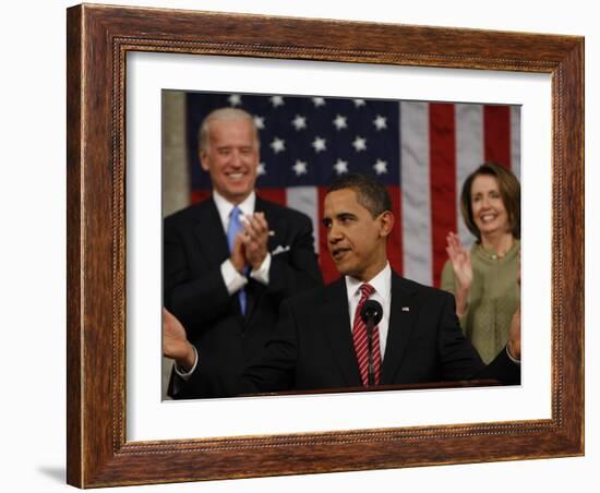 President Barack Obama Acknowledges Applause before His Address to a Joint Session of Congress-null-Framed Photographic Print