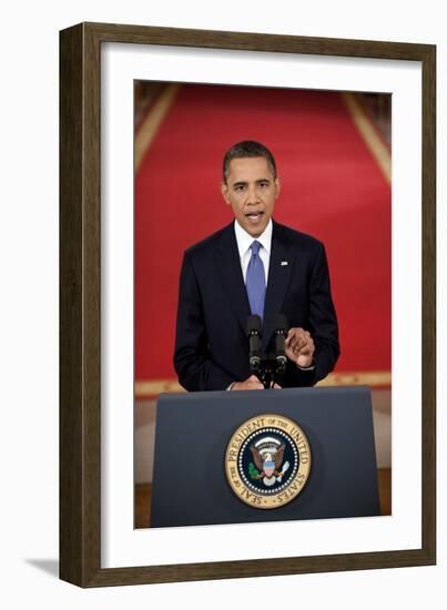 President Barack Obama Addresses the Nation on the Draw Down of American Troops from Afghanistan-null-Framed Premium Photographic Print